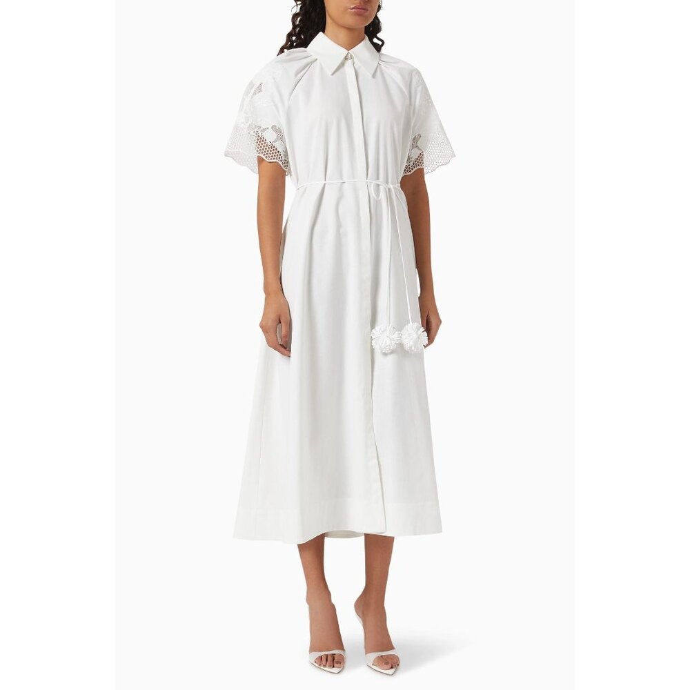 Clea Florentina Midi Dress in White Linen Blend XSmall New Womens Shirtdress